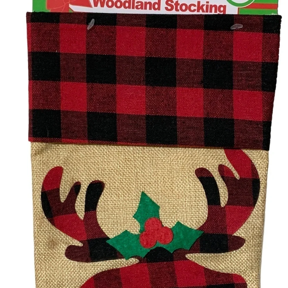 Christmas Stockings Reindeer Moose Holiday Buffalo Check Plaid 17 in 2 Piece Set
